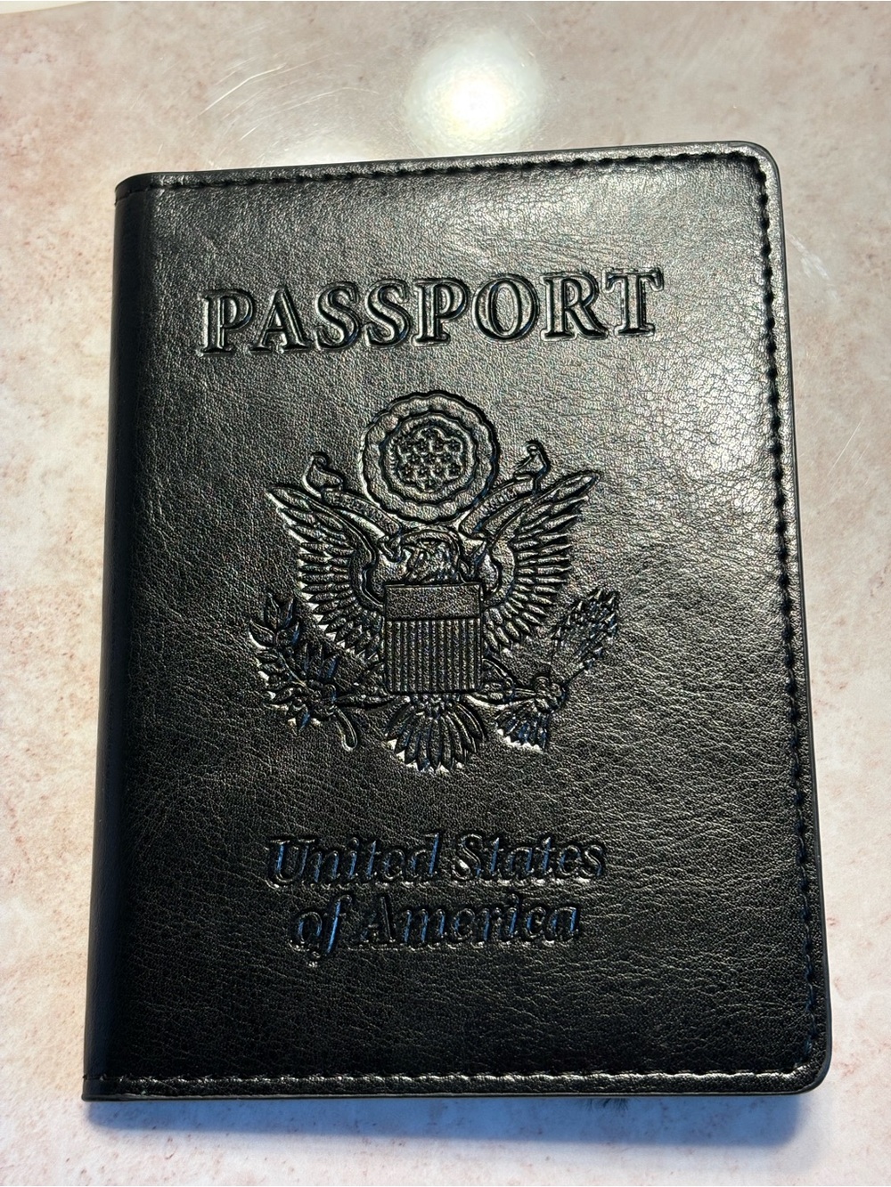 NEW Black Onyx Vegan Leather Passport Holder Embossed Clear Document Window